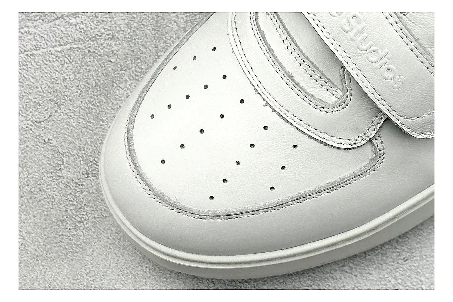 Acne Studios Velcro White Mid-Top shopping brief image showing white leather panels, broad hook-and-loop straps, padded mid-top collar, and a clean rubber sole thumbnail 3