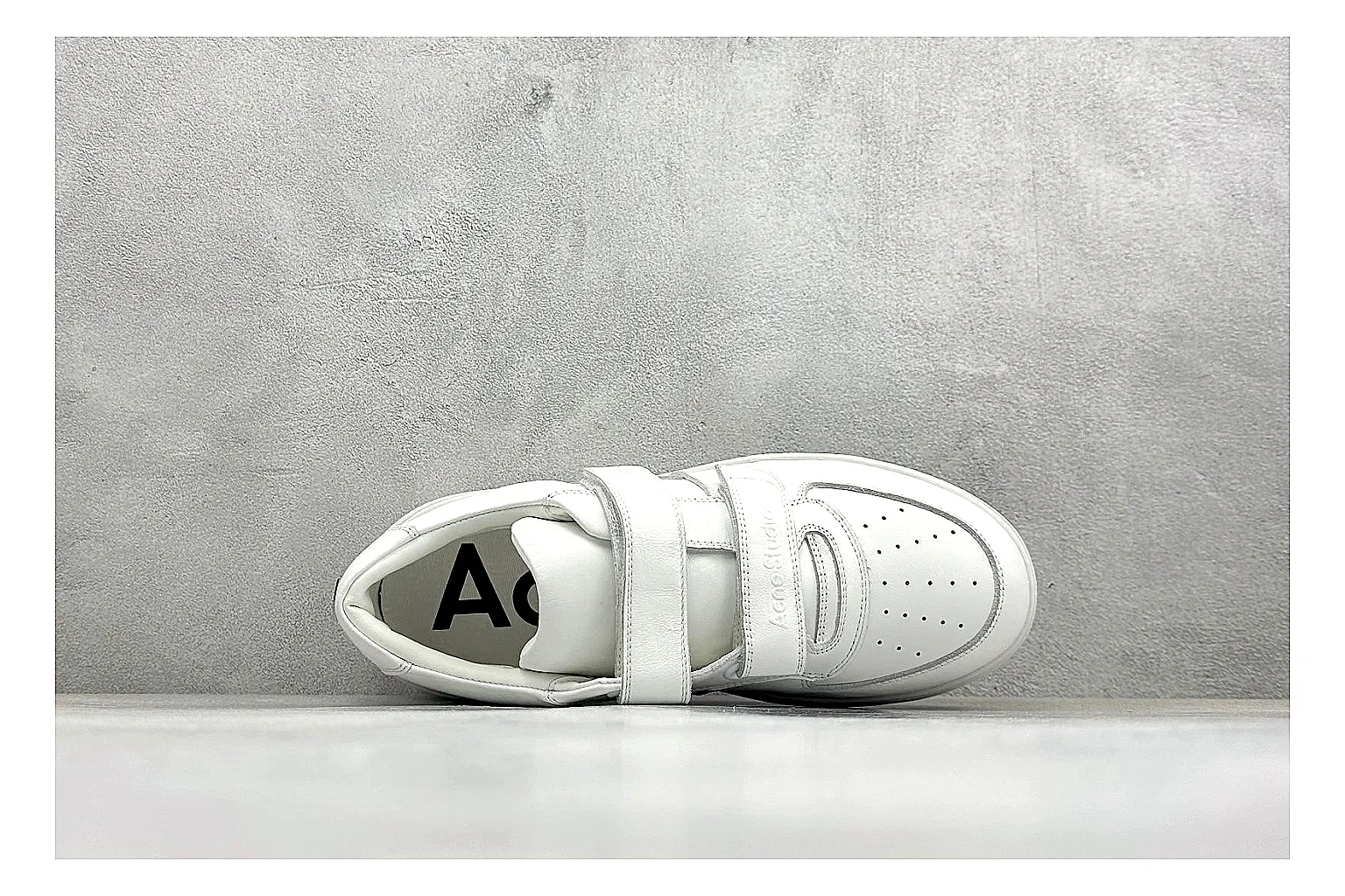 Acne Studios Velcro White Mid-Top shopping brief image showing white leather panels, broad hook-and-loop straps, padded mid-top collar, and a clean rubber sole thumbnail 5