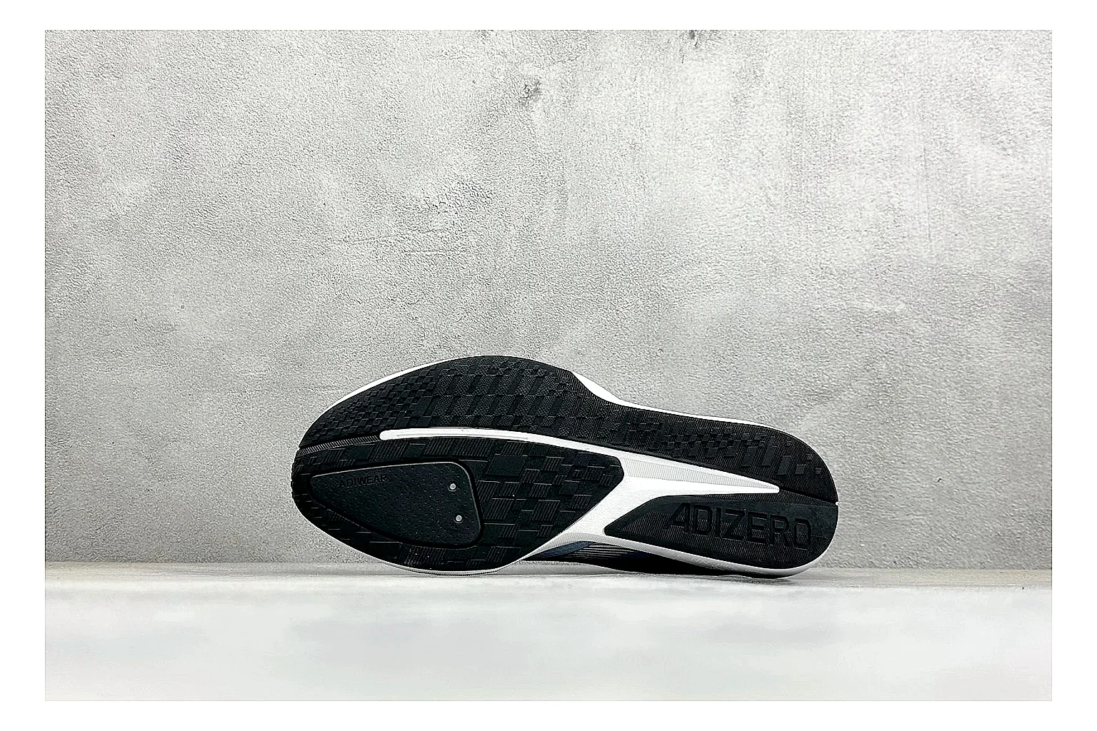 Adidas Adizero Grey Blue shopping brief photo showing grey lightweight runner upper, blue Adidas striping, slim racing shape, and low performance sole thumbnail 2