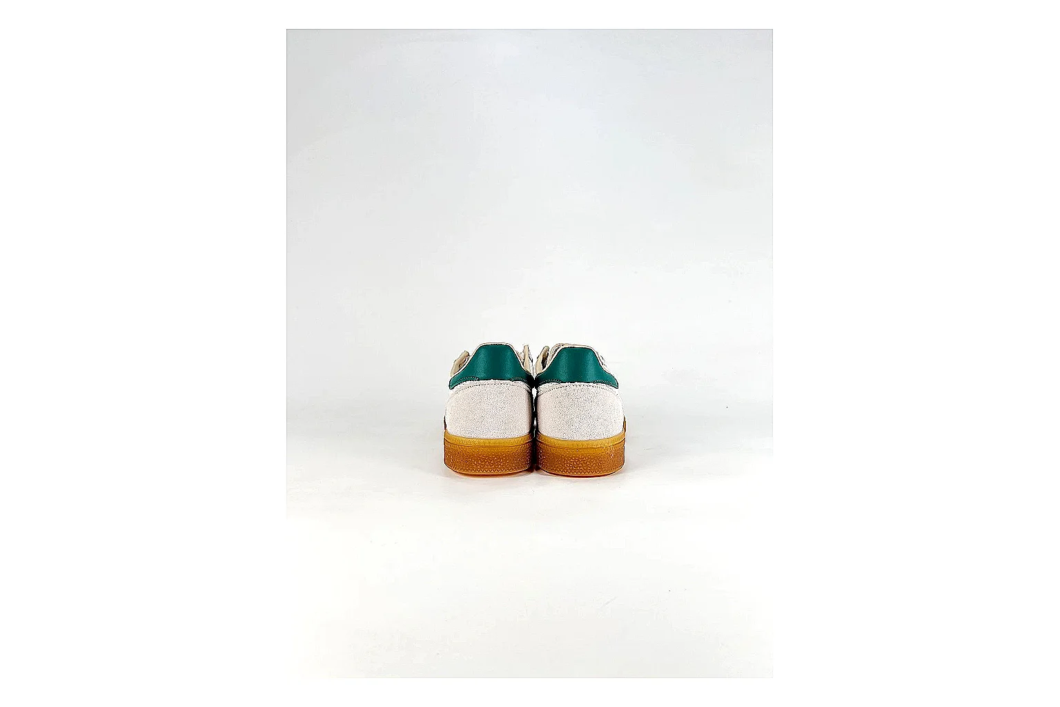 Adidas Originals Handball Spezial White Green Sneakers shopping brief image showing white green handball sneakers with suede-leather texture, side-profile shape, upper panel lines, and outsole detail thumbnail 6