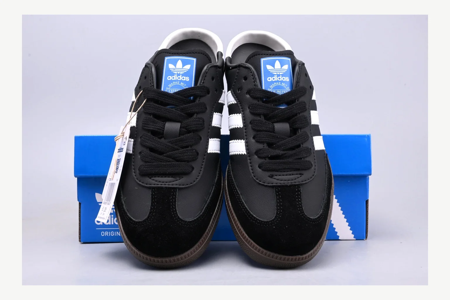 Adidas Originals Samba Black White shopping brief image showing white black low-top sneaker with mixed-material upper and low-profile shape thumbnail 2