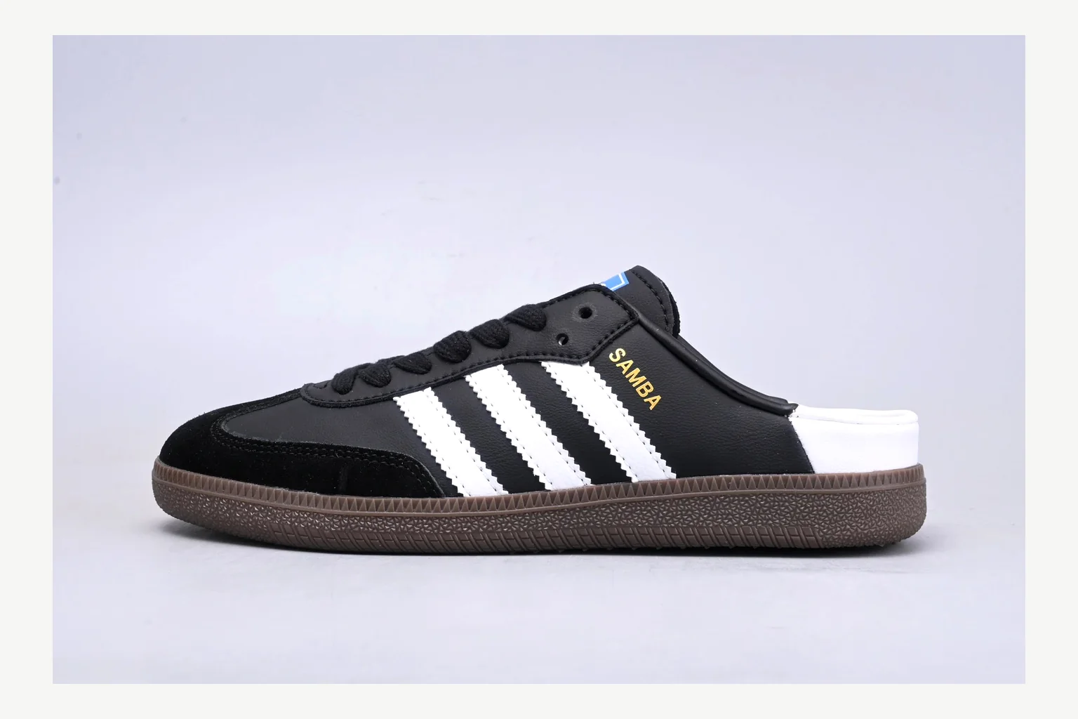 Adidas Originals Samba Black White shopping brief image showing white black low-top sneaker with mixed-material upper and low-profile shape thumbnail 4