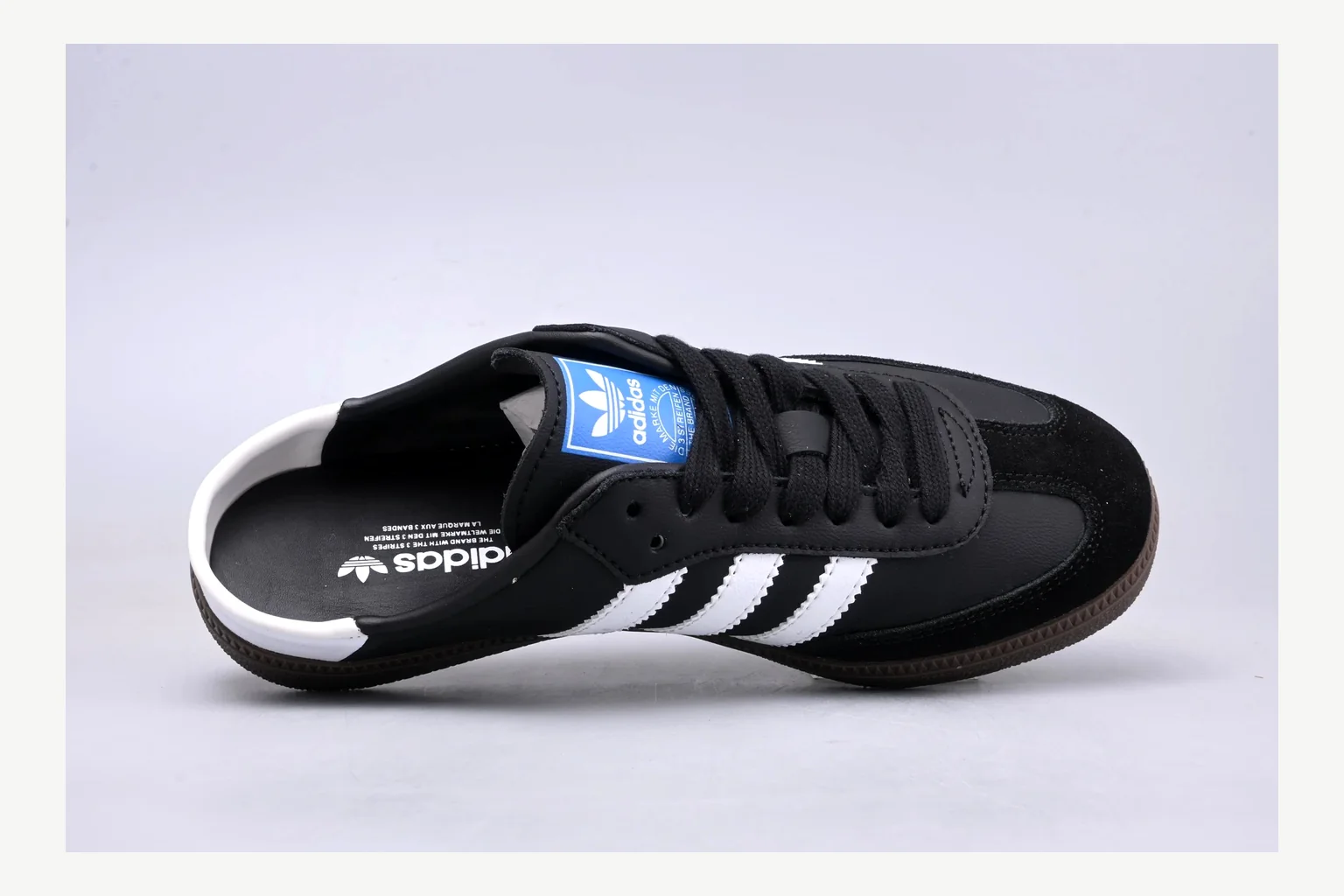 Adidas Originals Samba Black White shopping brief image showing white black low-top sneaker with mixed-material upper and low-profile shape thumbnail 5