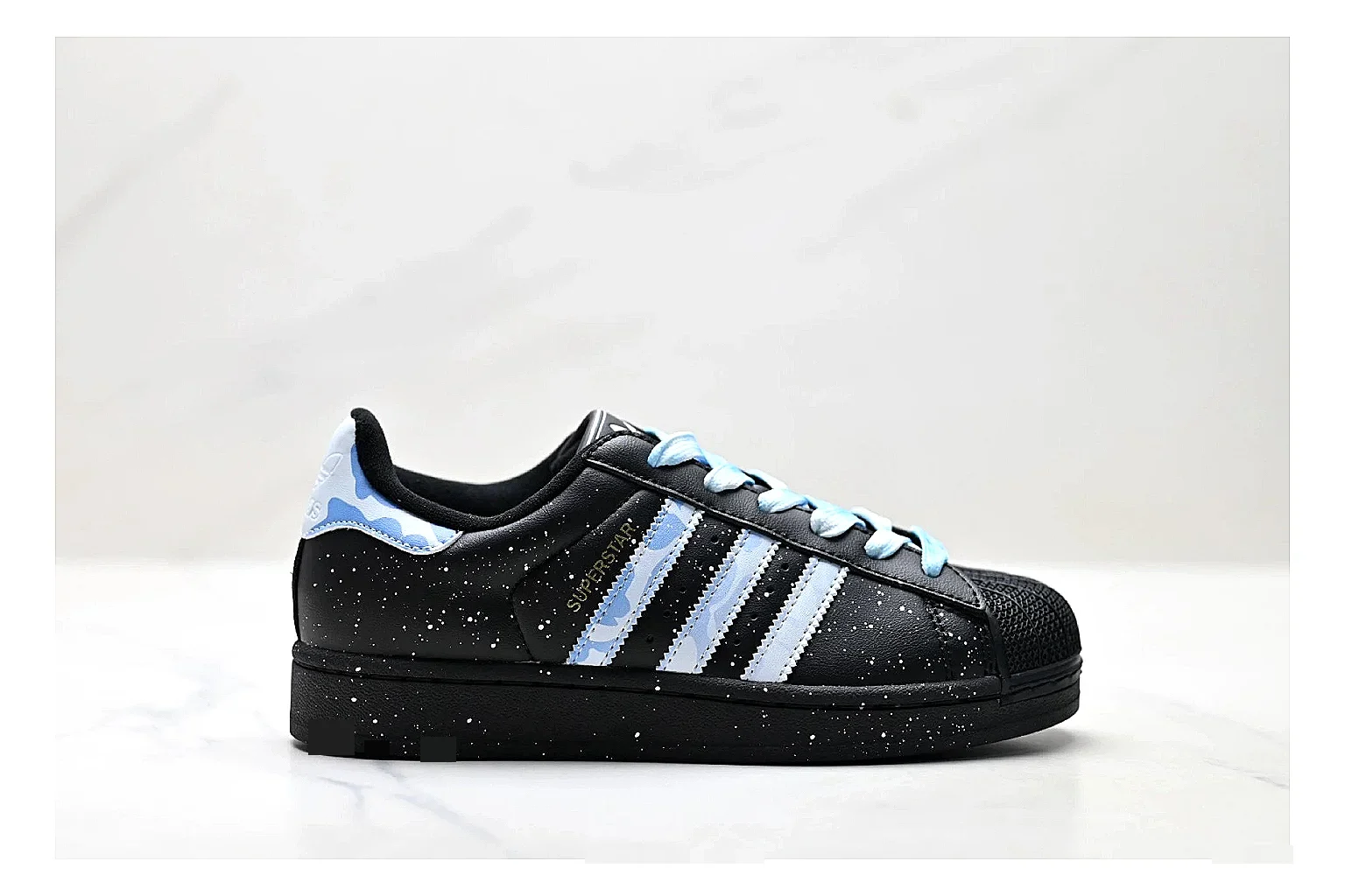 Adidas Originals Samba Black Blue Sneakers shopping brief image showing black blue terrace sneakers with leather texture, side-profile shape, upper panel lines, and outsole detail