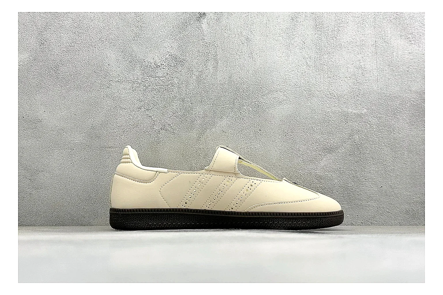 Adidas Samba Jane Cream shopping brief photo showing cream Mary Jane upper, dark gum outsole, Samba-style side stripes, and low strap silhouette thumbnail 4