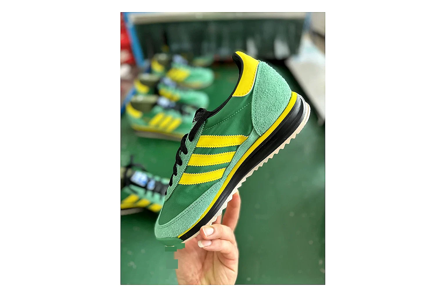Adidas SL 72 RS Green Yellow shopping brief image showing green yellow sl 72 rs retro runner with mixed upper and runner shape