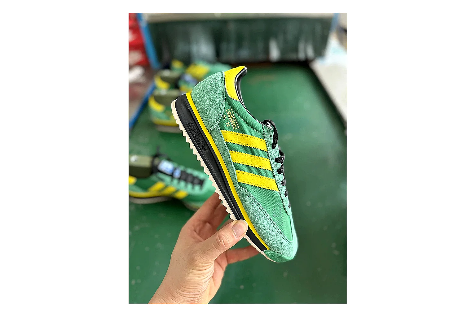 Adidas SL 72 RS Green Yellow shopping brief image showing green yellow sl 72 rs retro runner with mixed upper and runner shape thumbnail 4
