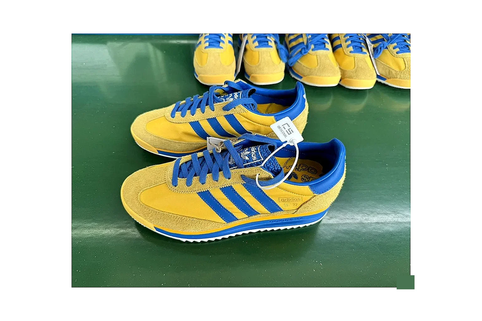 Adidas SL 72 RS Yellow Blue shopping brief image showing yellow blue sl 72 rs retro runner with mixed upper and runner shape