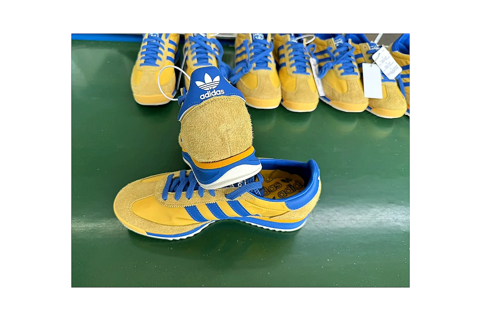 Adidas SL 72 RS Yellow Blue shopping brief image showing yellow blue sl 72 rs retro runner with mixed upper and runner shape thumbnail 6