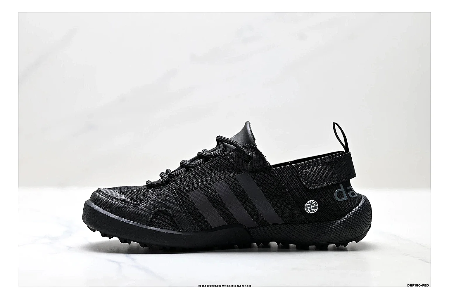Adidas Terrex Daroga Black Sneakers shopping brief image showing black outdoor trail sneakers with mesh texture, side-profile shape, upper panel lines, and outsole detail thumbnail 4