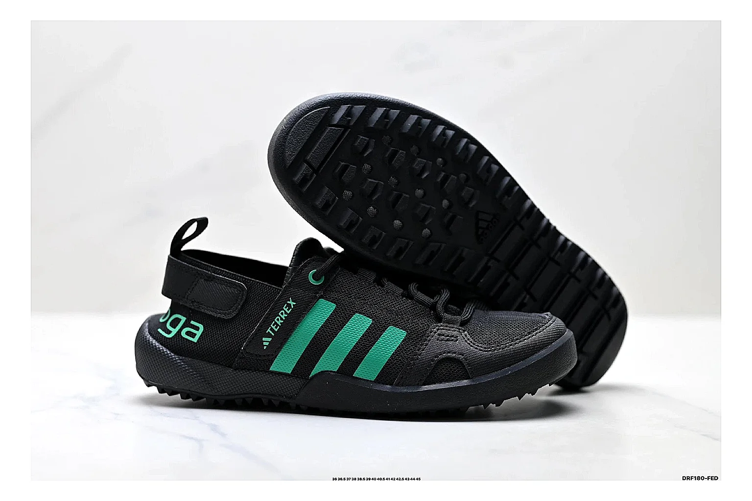 Adidas Terrex Daroga Black Green Sneakers shopping brief image showing black green outdoor trail sneakers with mesh texture, side-profile shape, upper panel lines, and outsole detail thumbnail 3