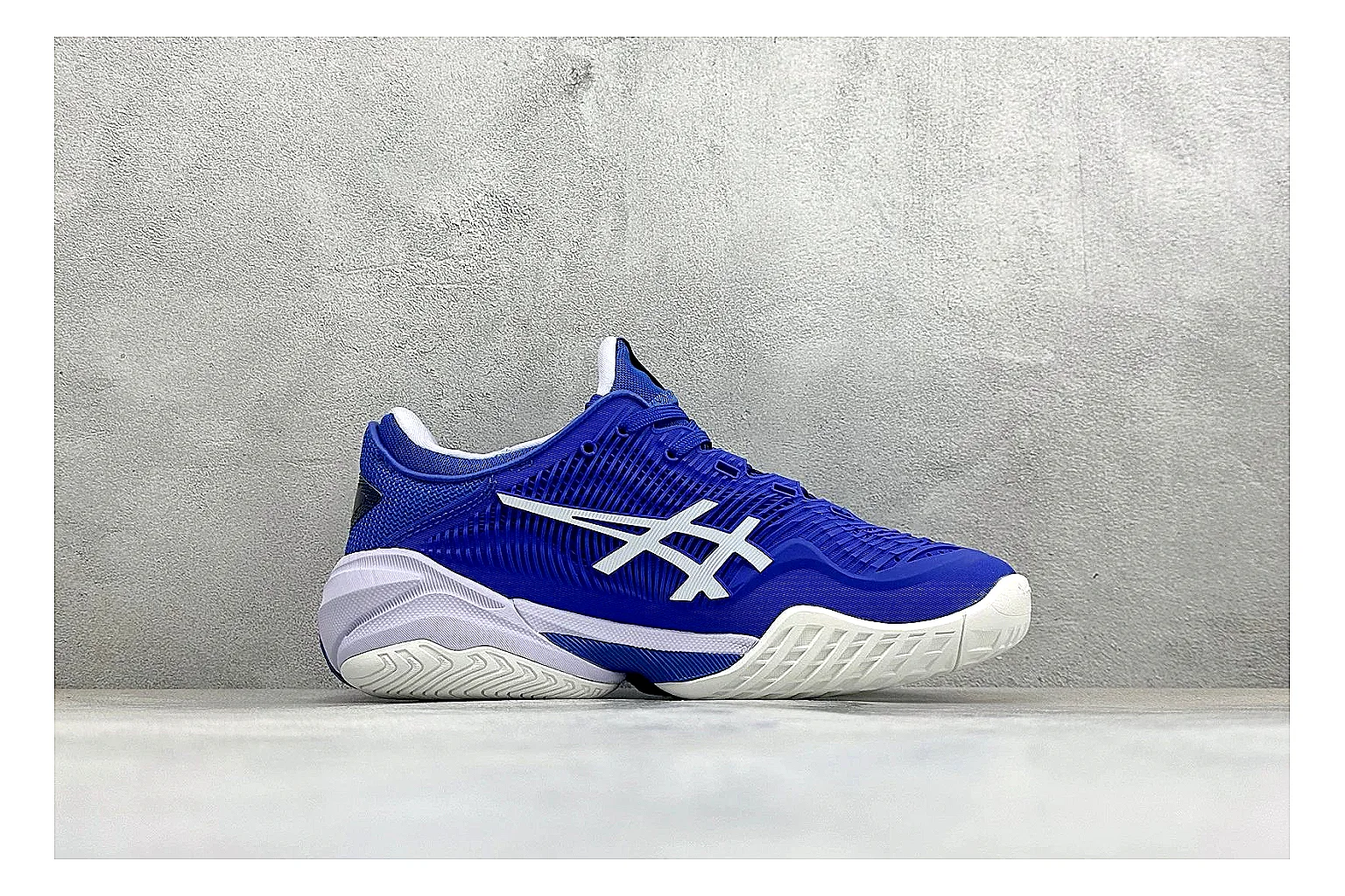 Asics Court FF Royal Blue shopping brief photo showing royal blue court upper, Asics side stripes, supportive sole wall, and stable tennis profile thumbnail 4