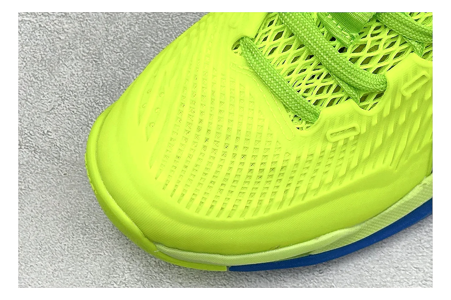 Asics Court FF Volt Blue shopping brief photo showing bright volt and blue court upper, supportive sole wall, Asics side lines, and stable tennis profile thumbnail 3