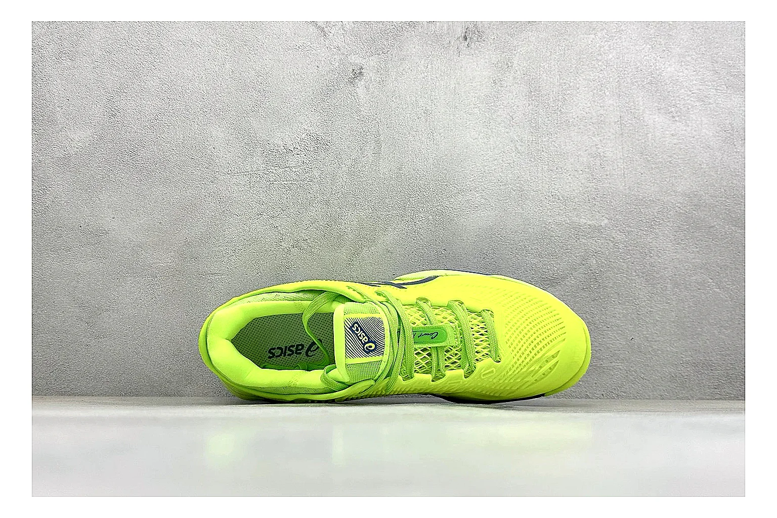 Asics Court FF Volt Blue shopping brief photo showing bright volt and blue court upper, supportive sole wall, Asics side lines, and stable tennis profile thumbnail 5