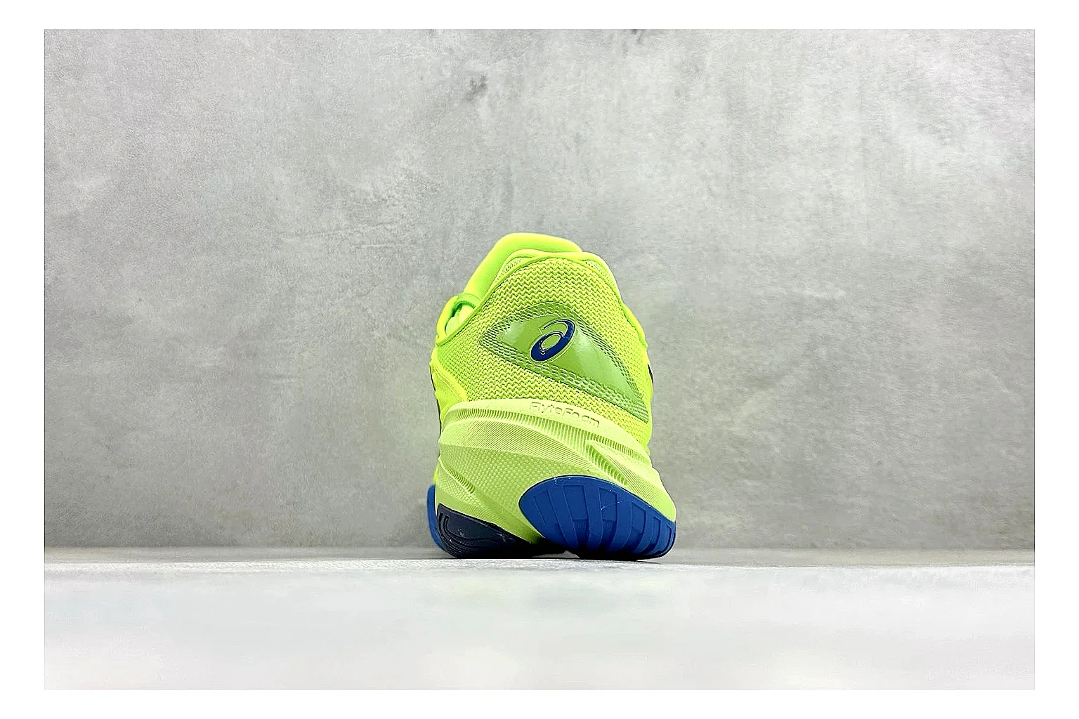 Asics Court FF Volt Blue shopping brief photo showing bright volt and blue court upper, supportive sole wall, Asics side lines, and stable tennis profile thumbnail 6