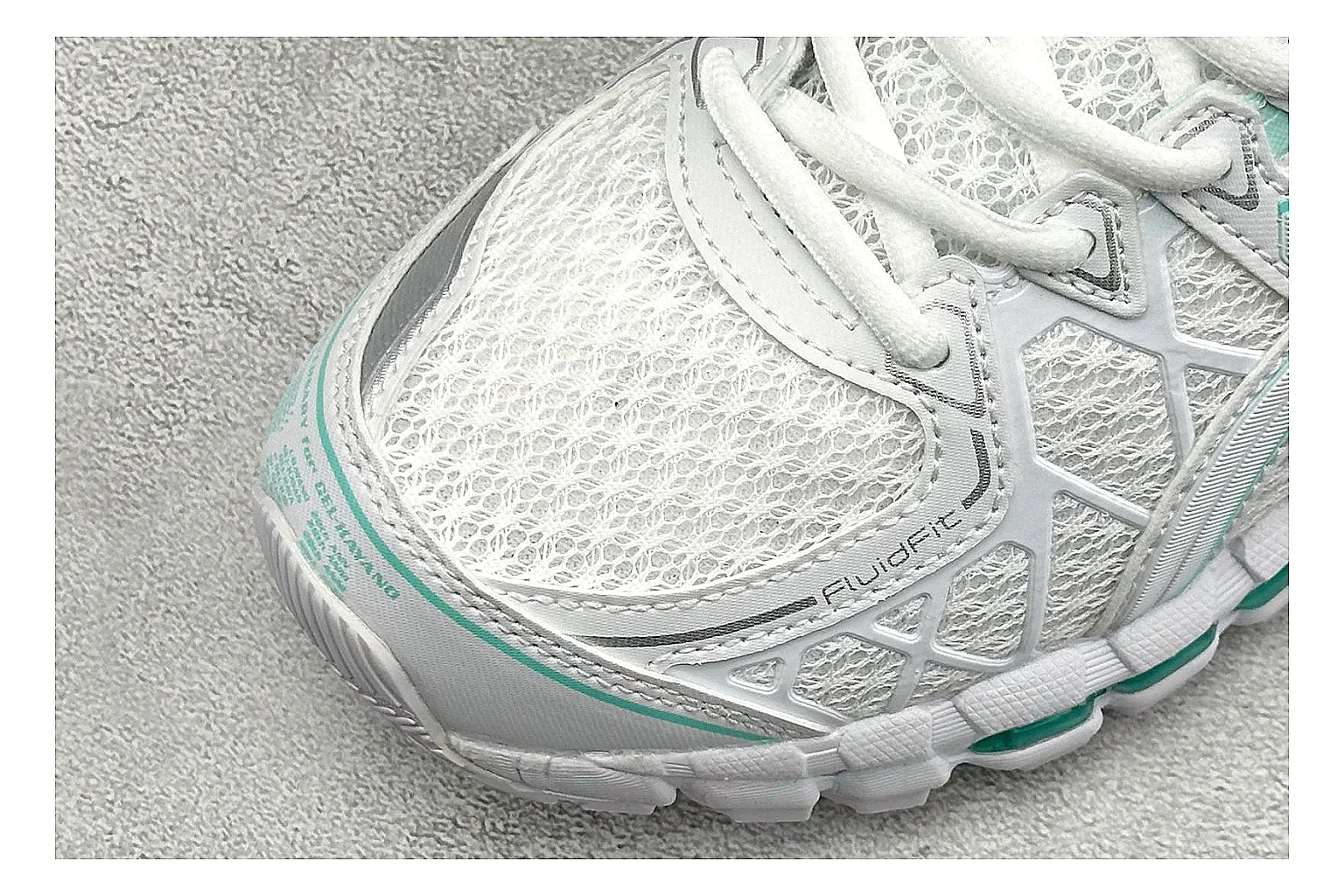 Asics Gel-Kayano White Mint shopping brief photo showing white mesh runner upper, mint Asics accents, cushioned Gel-Kayano sole, and technical support shape thumbnail 3