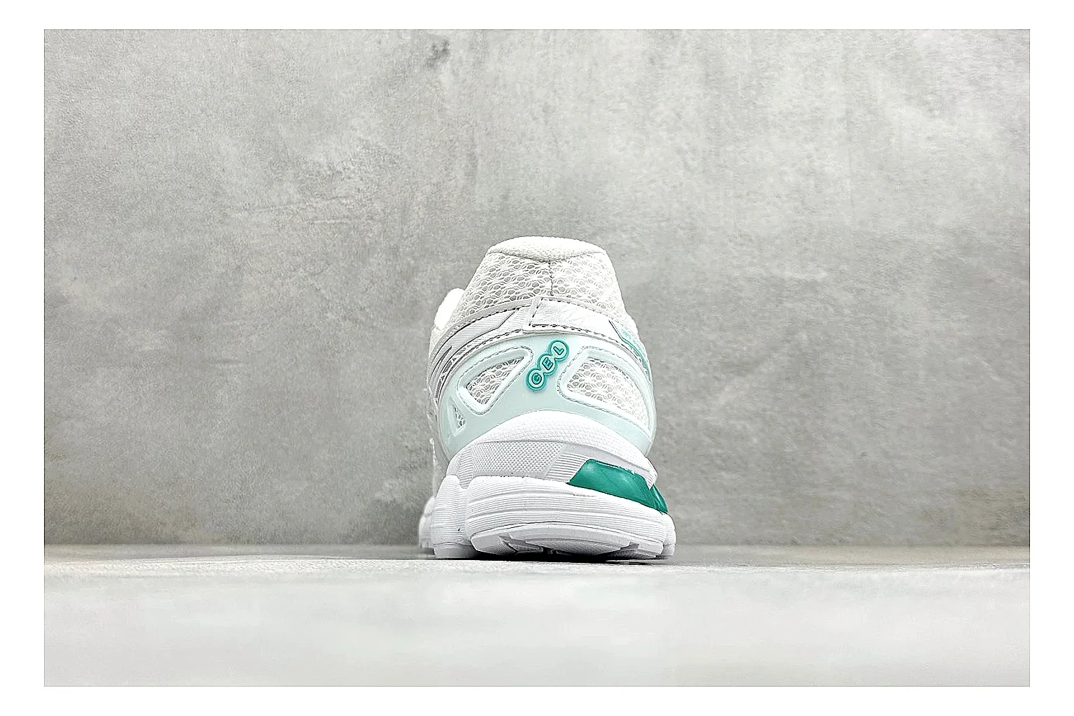 Asics Gel-Kayano White Mint shopping brief photo showing white mesh runner upper, mint Asics accents, cushioned Gel-Kayano sole, and technical support shape thumbnail 6