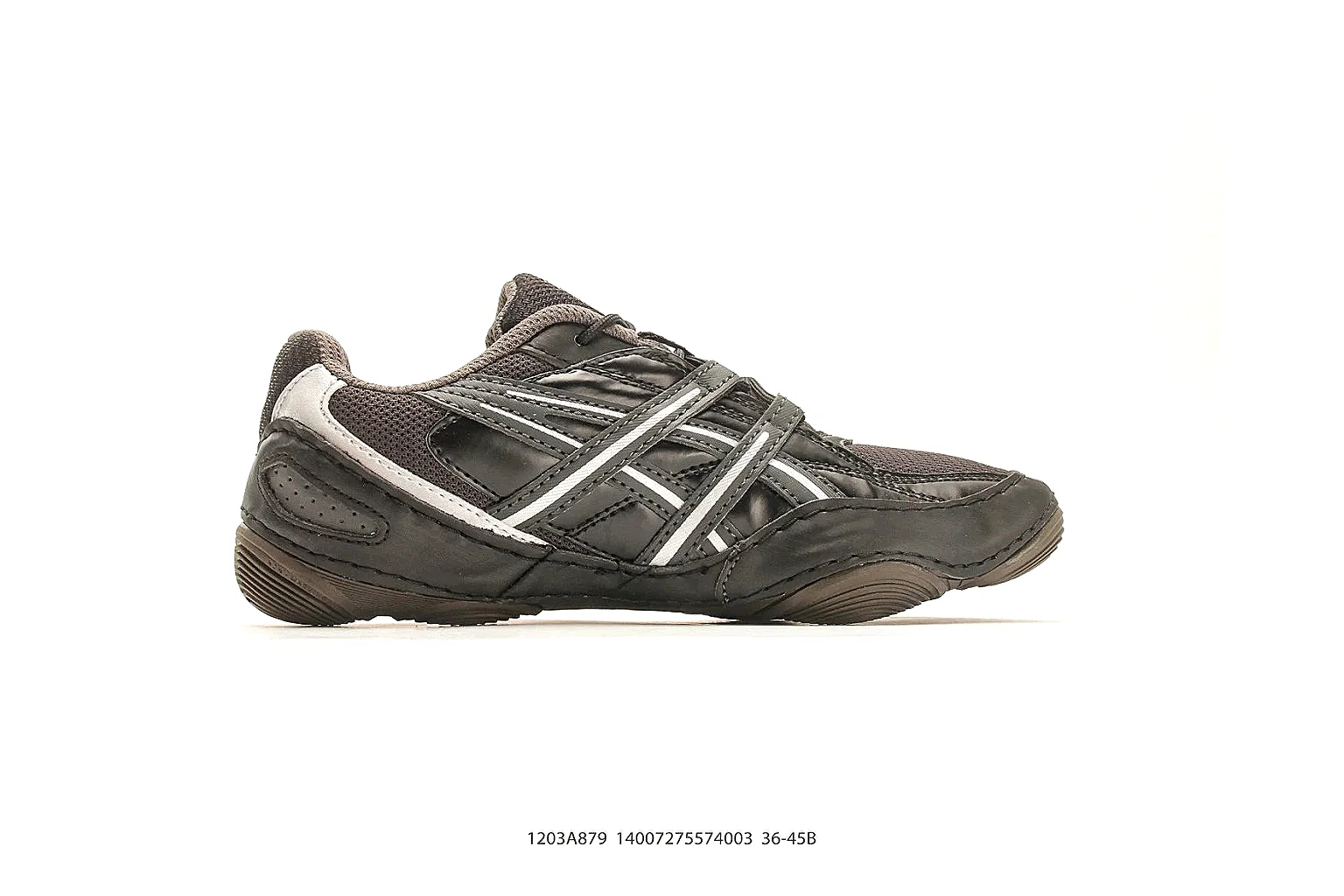 Asics Gel Runner Black Gray shopping brief photo showing black gray mesh-leather upper, layered runner panels, Asics side stripes, and cushioned retro sole thumbnail 4
