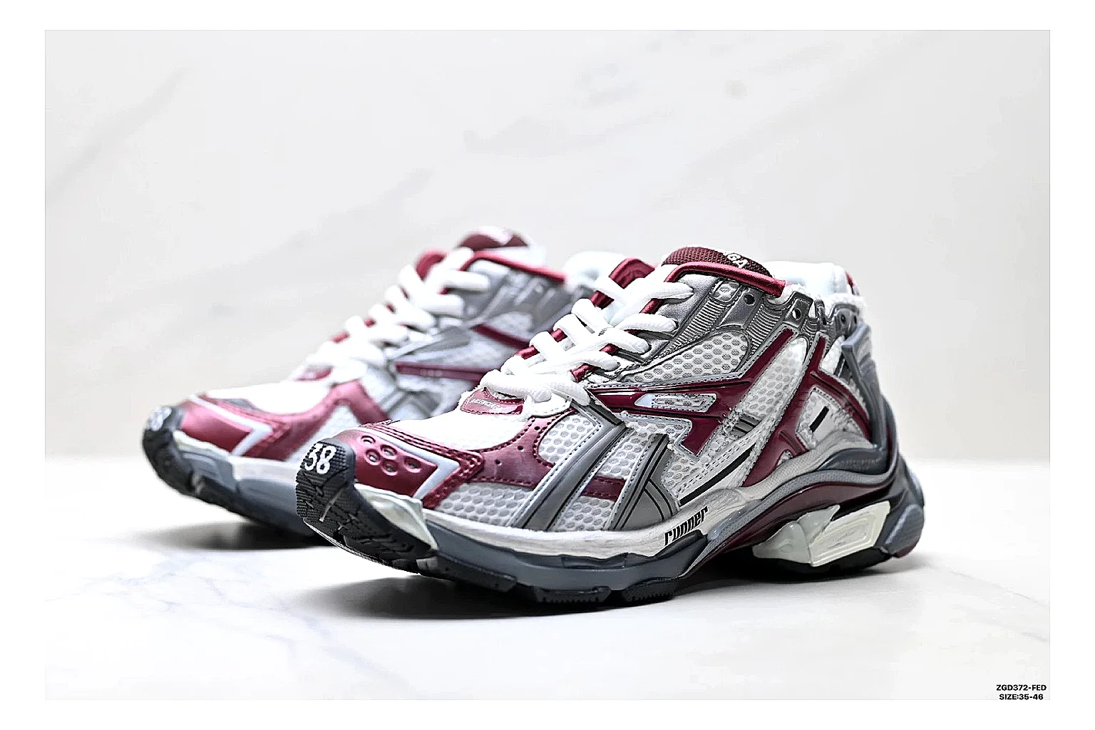 Asics Gel Runner Gray Burgundy shopping brief photo showing gray mesh-leather runner upper, burgundy Asics accents, retro runner shape, and cushioned sole thumbnail 2