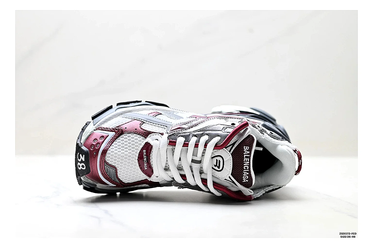 Asics Gel Runner Gray Burgundy shopping brief photo showing gray mesh-leather runner upper, burgundy Asics accents, retro runner shape, and cushioned sole thumbnail 4