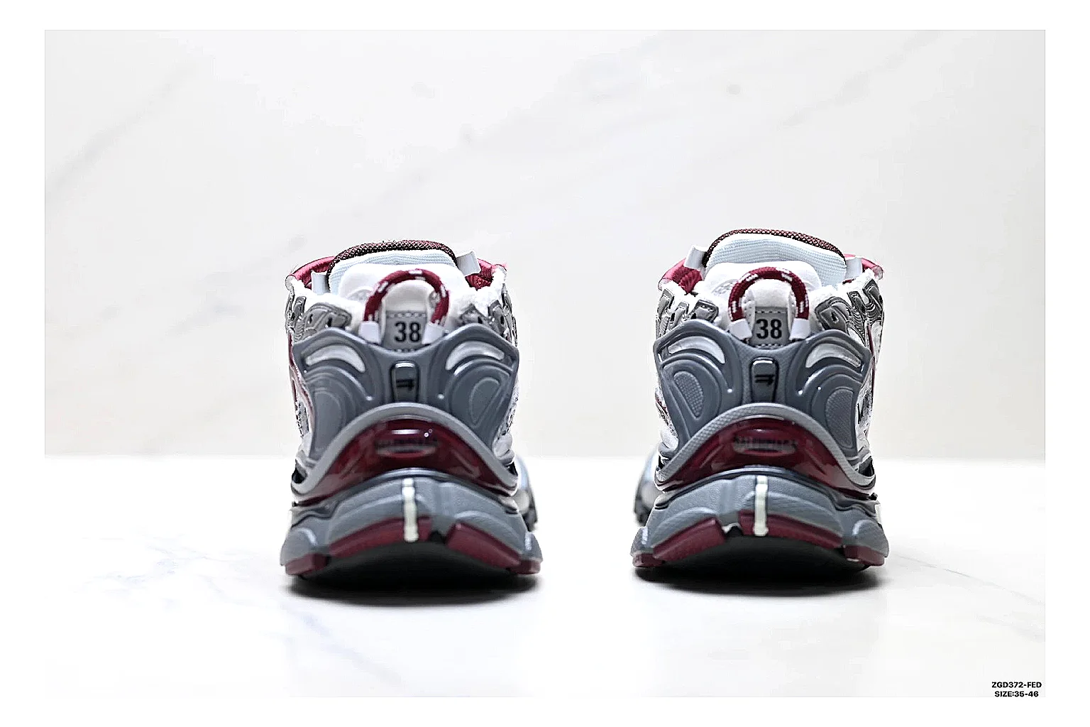 Asics Gel Runner Gray Burgundy shopping brief photo showing gray mesh-leather runner upper, burgundy Asics accents, retro runner shape, and cushioned sole thumbnail 6