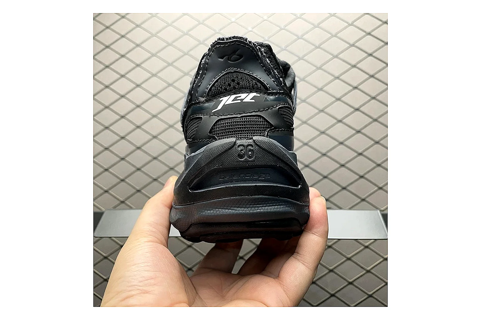 Balenciaga Track Grey Black Runner shopping brief image showing black grey track chunky runner with mixed upper and chunky shape thumbnail 4