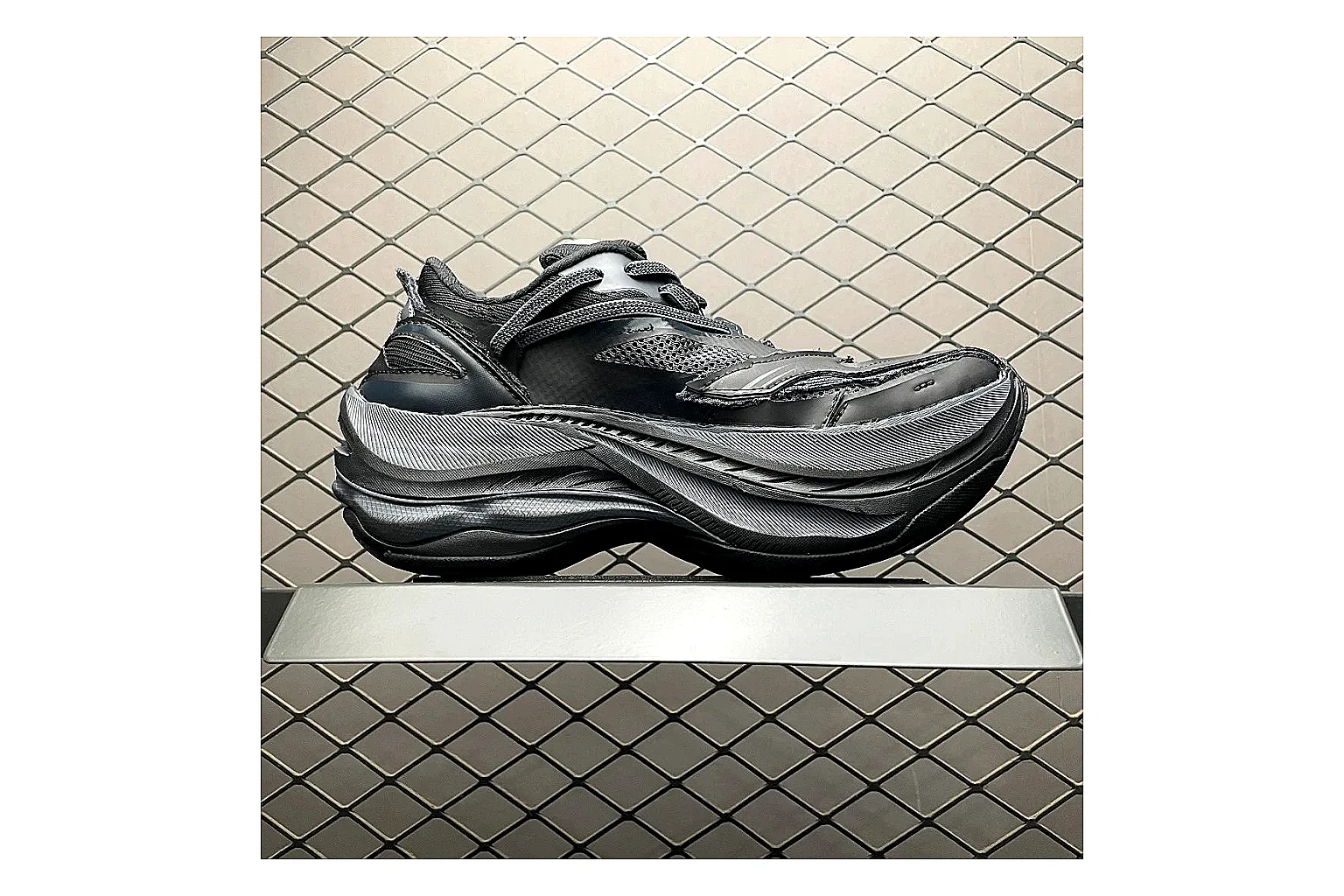 Balenciaga Track Grey Black Runner shopping brief image showing black grey track chunky runner with mixed upper and chunky shape thumbnail 5