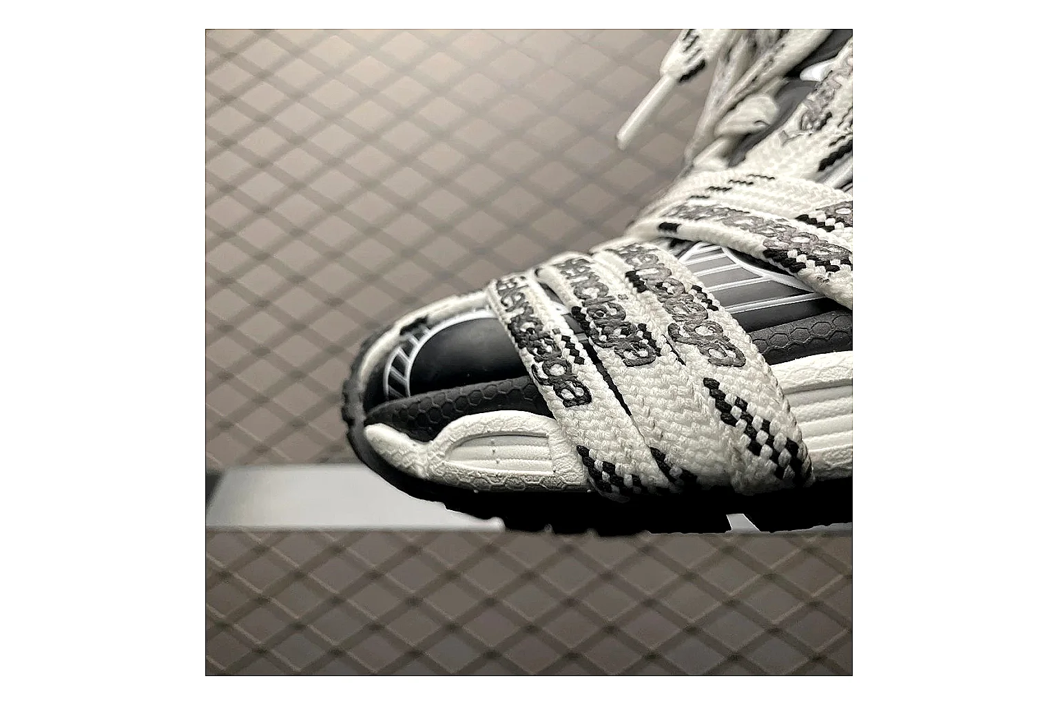 Balenciaga Track White Black Sandal shopping brief image showing white black track sport sandal with mixed upper and sandal shape thumbnail 3