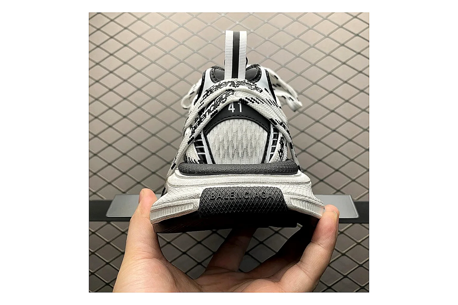 Balenciaga Track White Black Sandal shopping brief image showing white black track sport sandal with mixed upper and sandal shape thumbnail 4
