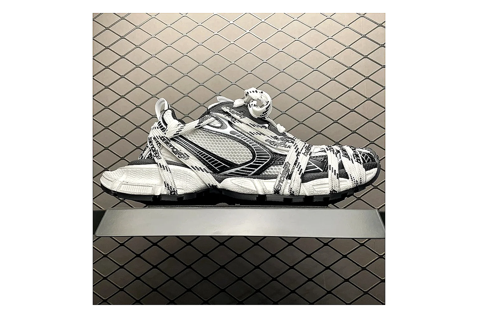 Balenciaga Track White Black Sandal shopping brief image showing white black track sport sandal with mixed upper and sandal shape thumbnail 5