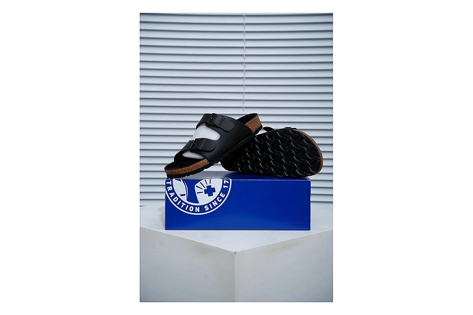 Birkenstock Arizona Black Cork Slide shopping brief image showing adjustable buckles, contoured footbed and dark outsole for versatile casual looks thumbnail 4
