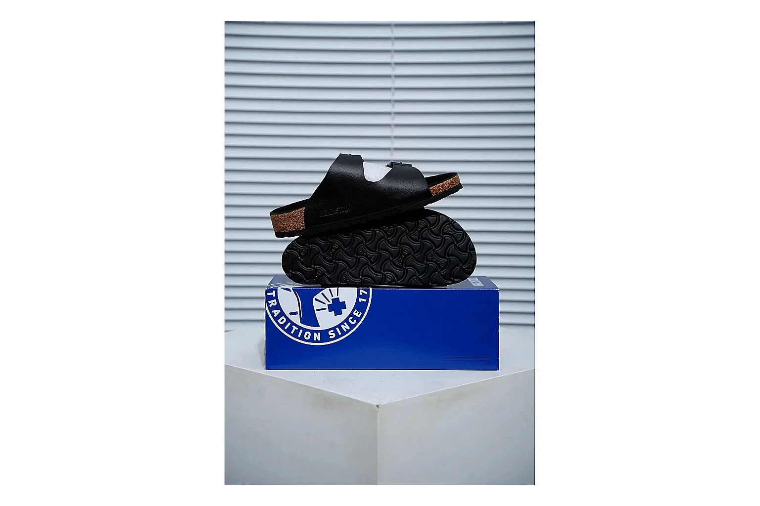 Birkenstock Arizona Black Cork Slide shopping brief image showing adjustable buckles, contoured footbed and dark outsole for versatile casual looks thumbnail 5