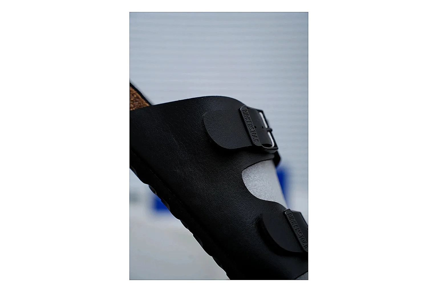 Birkenstock Arizona Black Cork Slide shopping brief image showing adjustable buckles, contoured footbed and dark outsole for versatile casual looks thumbnail 6