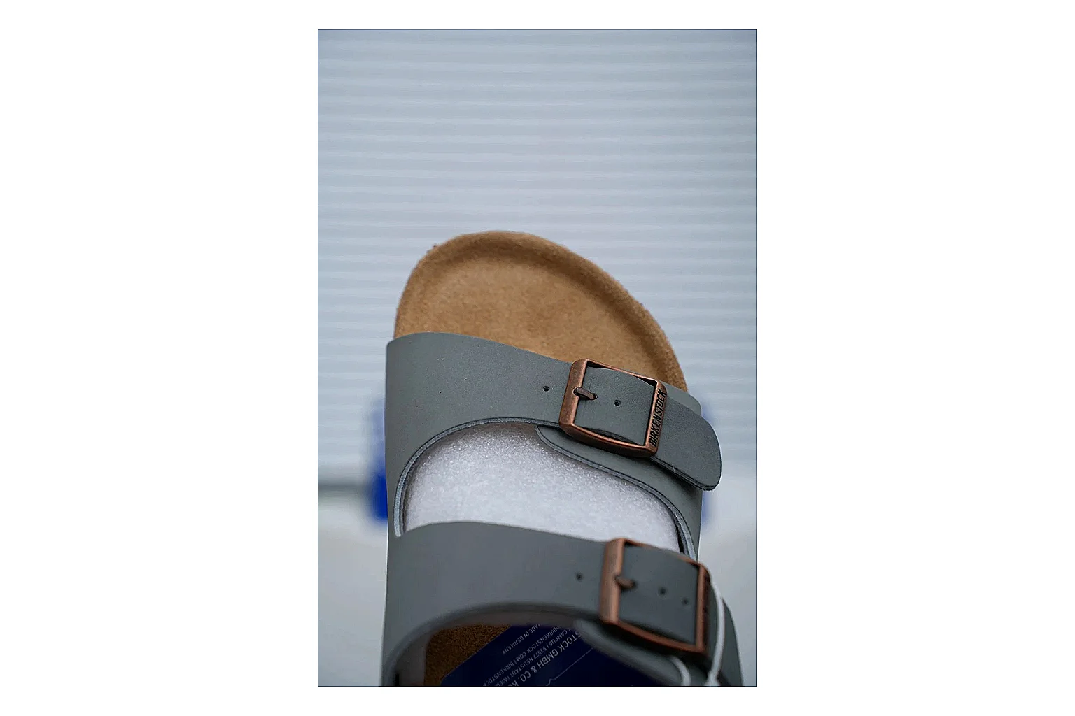Birkenstock Arizona Charcoal Cork Slide shopping brief image showing adjustable buckles, molded cork footbed and dark outsole for understated everyday style thumbnail 3