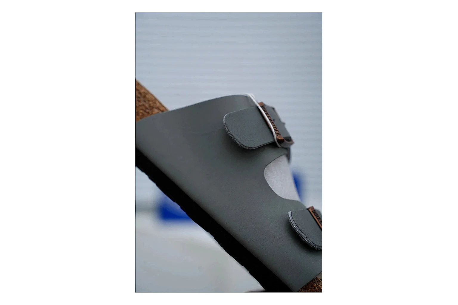 Birkenstock Arizona Charcoal Cork Slide shopping brief image showing adjustable buckles, molded cork footbed and dark outsole for understated everyday style thumbnail 6