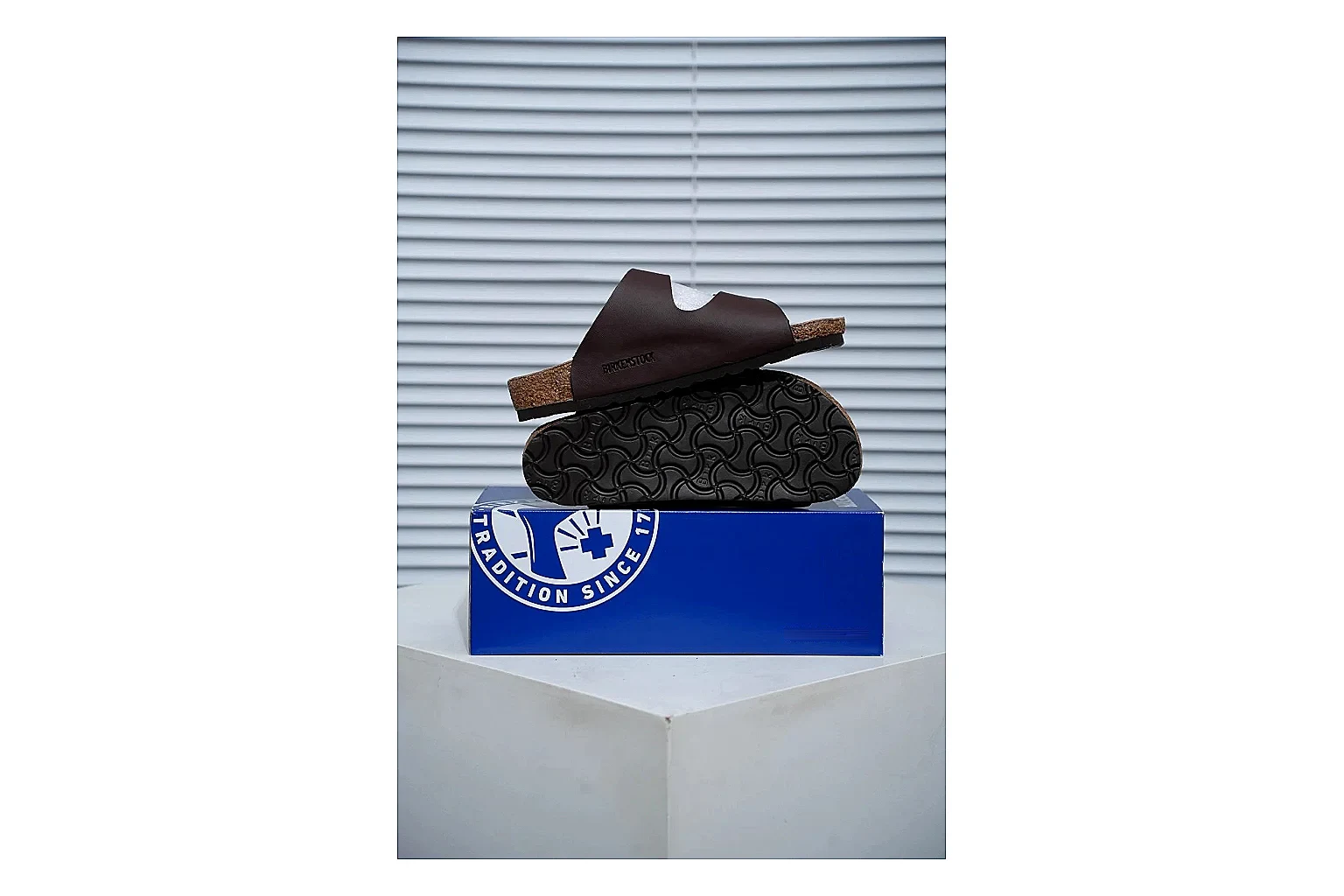 Birkenstock Arizona Mocha Cork Slide shopping brief image showing adjustable buckles, warm brown upper and contoured footbed for relaxed retro styling thumbnail 5