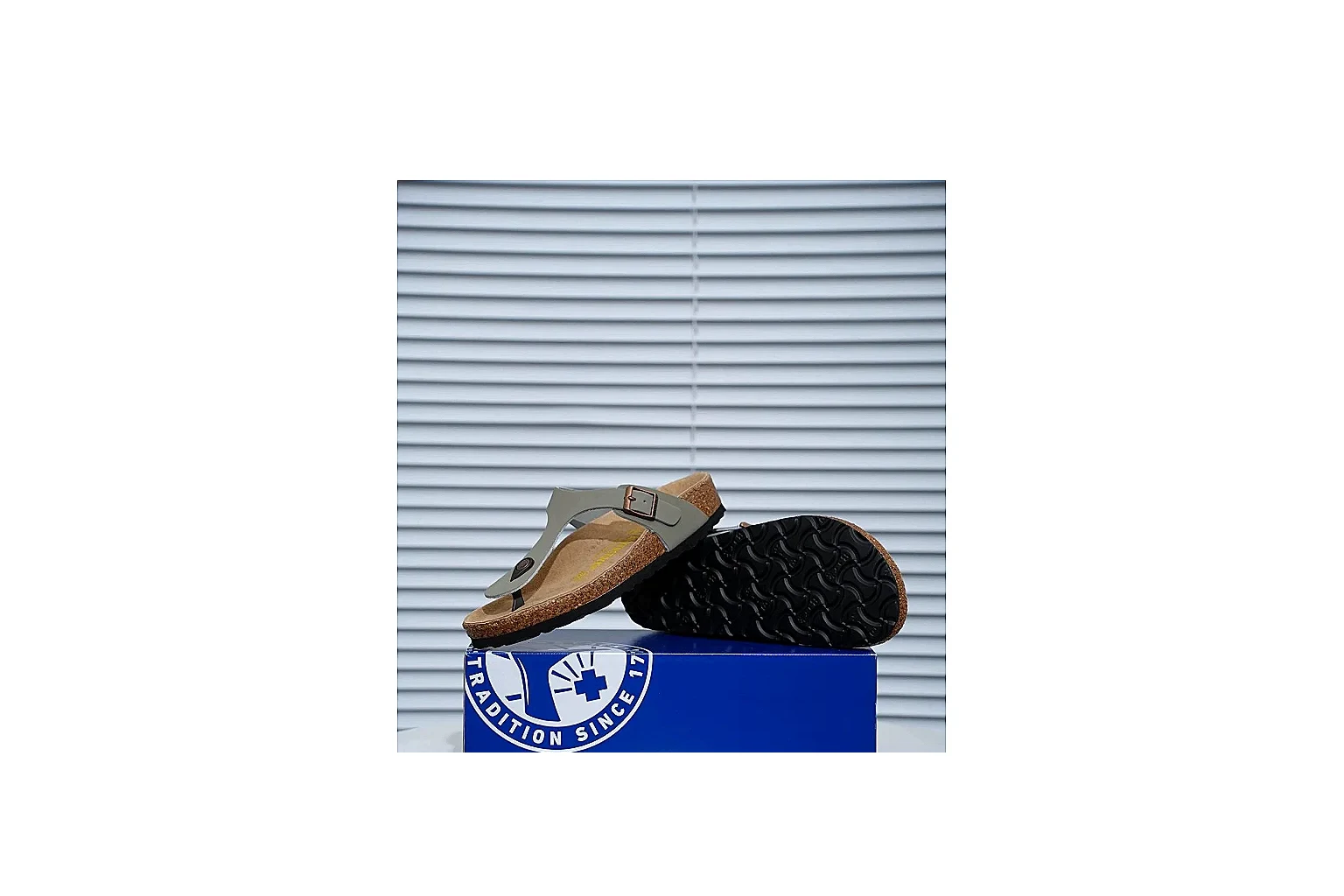 Birkenstock Arizona Olive Cork Slide shopping brief image showing adjustable buckles, muted upper and contoured footbed for outdoor casual style thumbnail 4