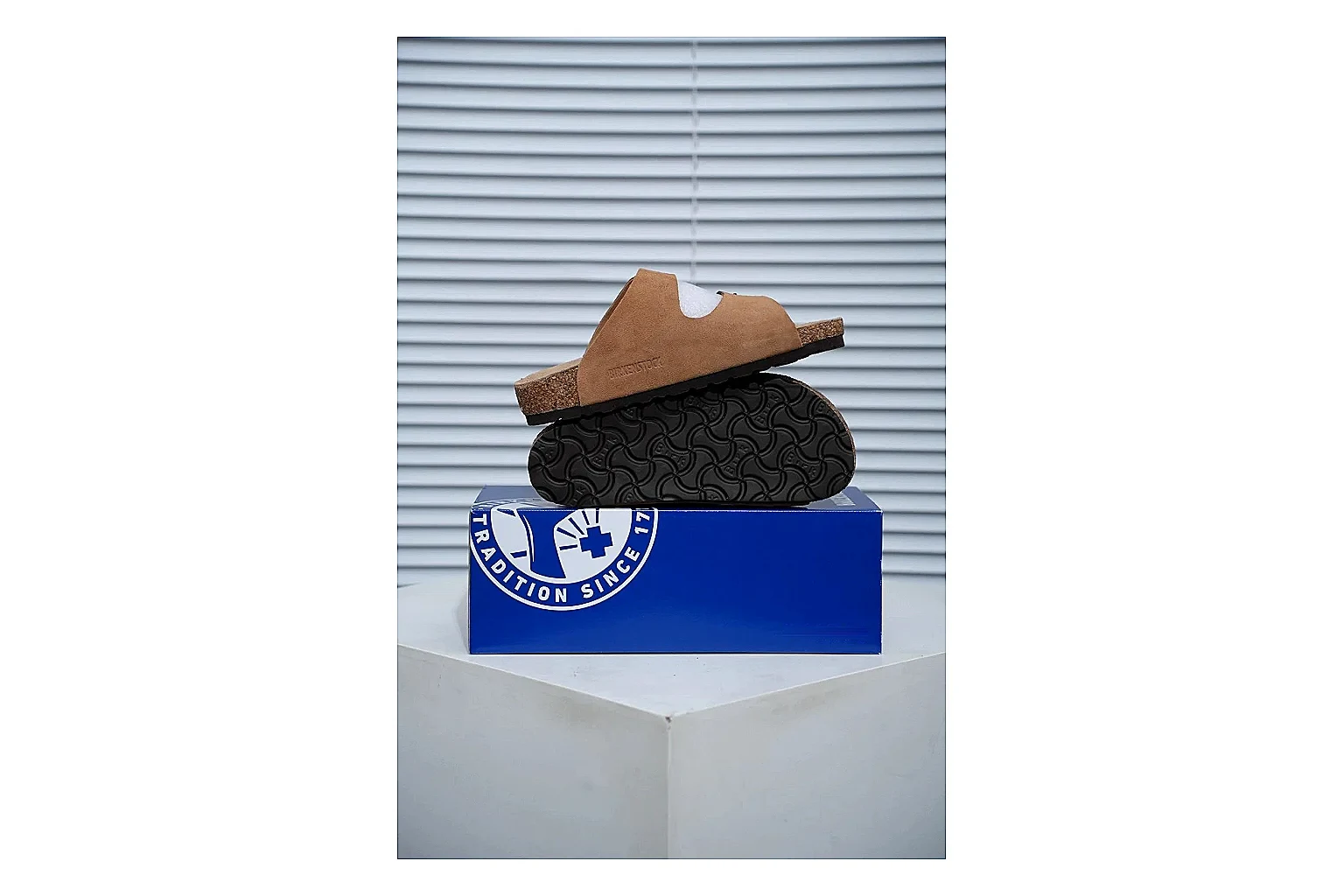 Birkenstock Arizona Tan Cork Slide shopping brief image showing warm brown upper, adjustable buckles and contoured footbed for easy casual outfits thumbnail 5
