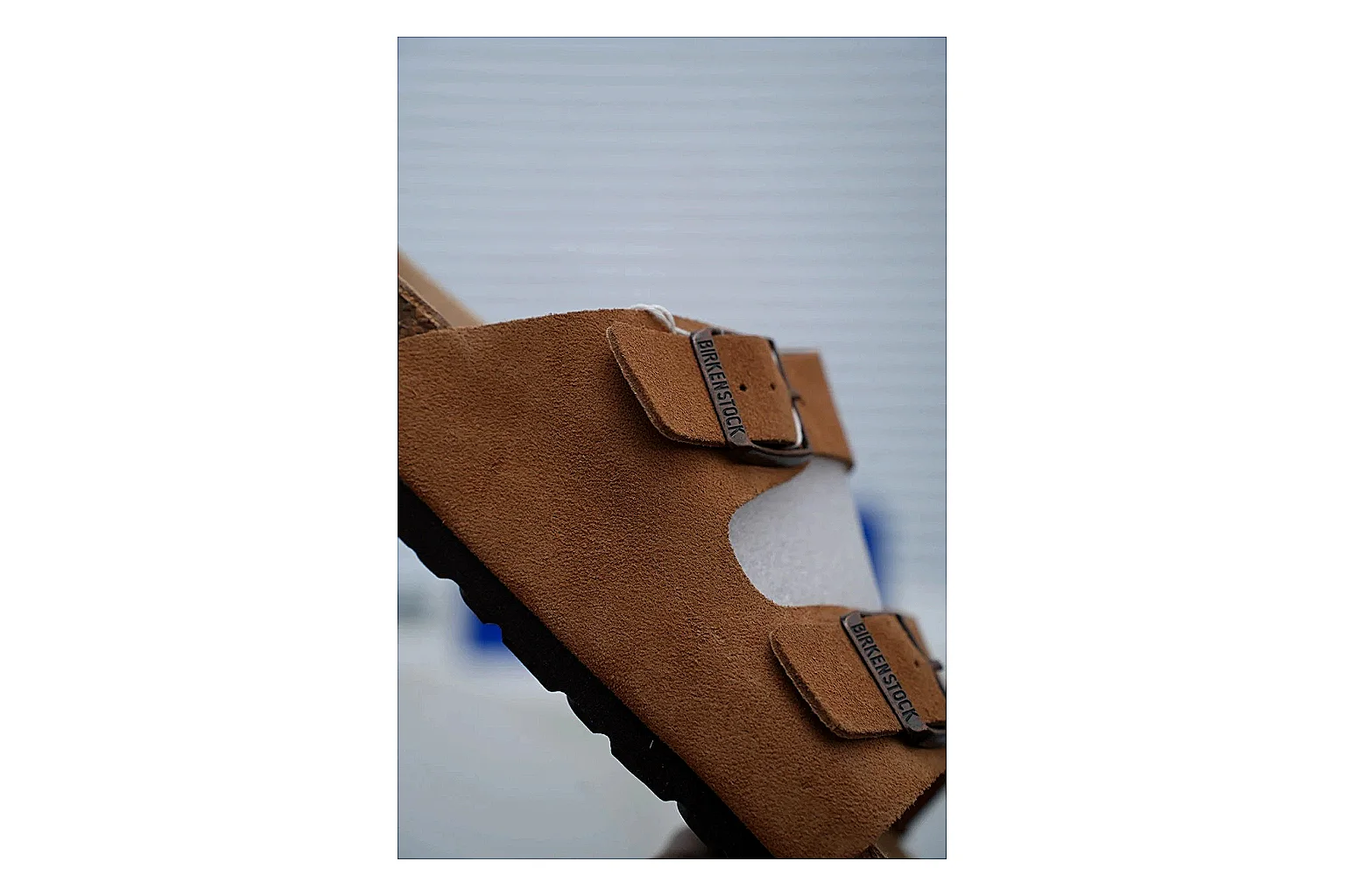 Birkenstock Arizona Tan Cork Slide shopping brief image showing warm brown upper, adjustable buckles and contoured footbed for easy casual outfits thumbnail 6