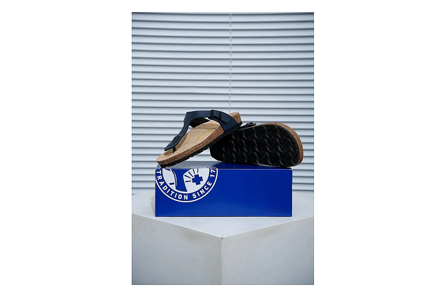 Birkenstock Black Toe Loop Cork Sandal shopping brief image showing slim straps, adjustable buckle and contoured footbed for light summer wear thumbnail 4