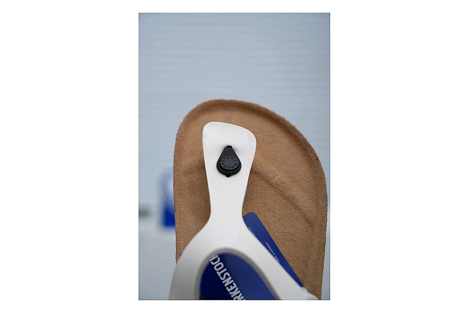 Birkenstock Gizeh White Cork Sandal shopping brief image showing slim straps, adjustable buckle and contoured footbed for fresh summer casual style thumbnail 3