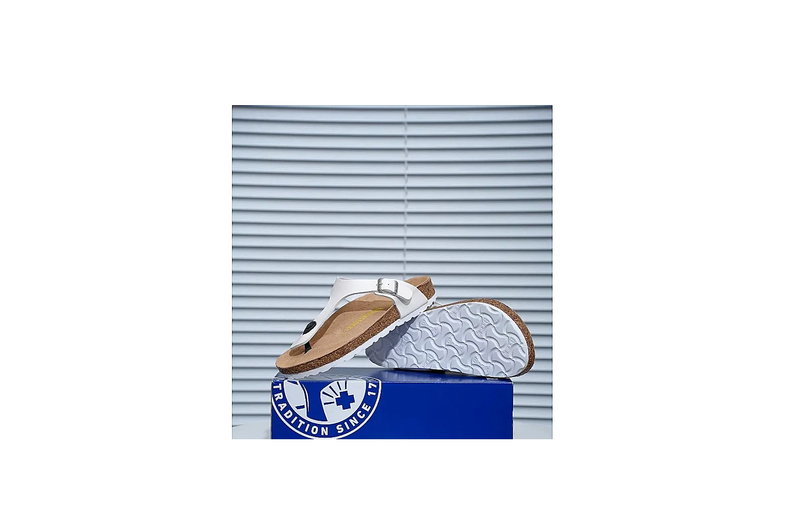 Birkenstock Gizeh White Cork Sandal shopping brief image showing slim straps, adjustable buckle and contoured footbed for fresh summer casual style thumbnail 4