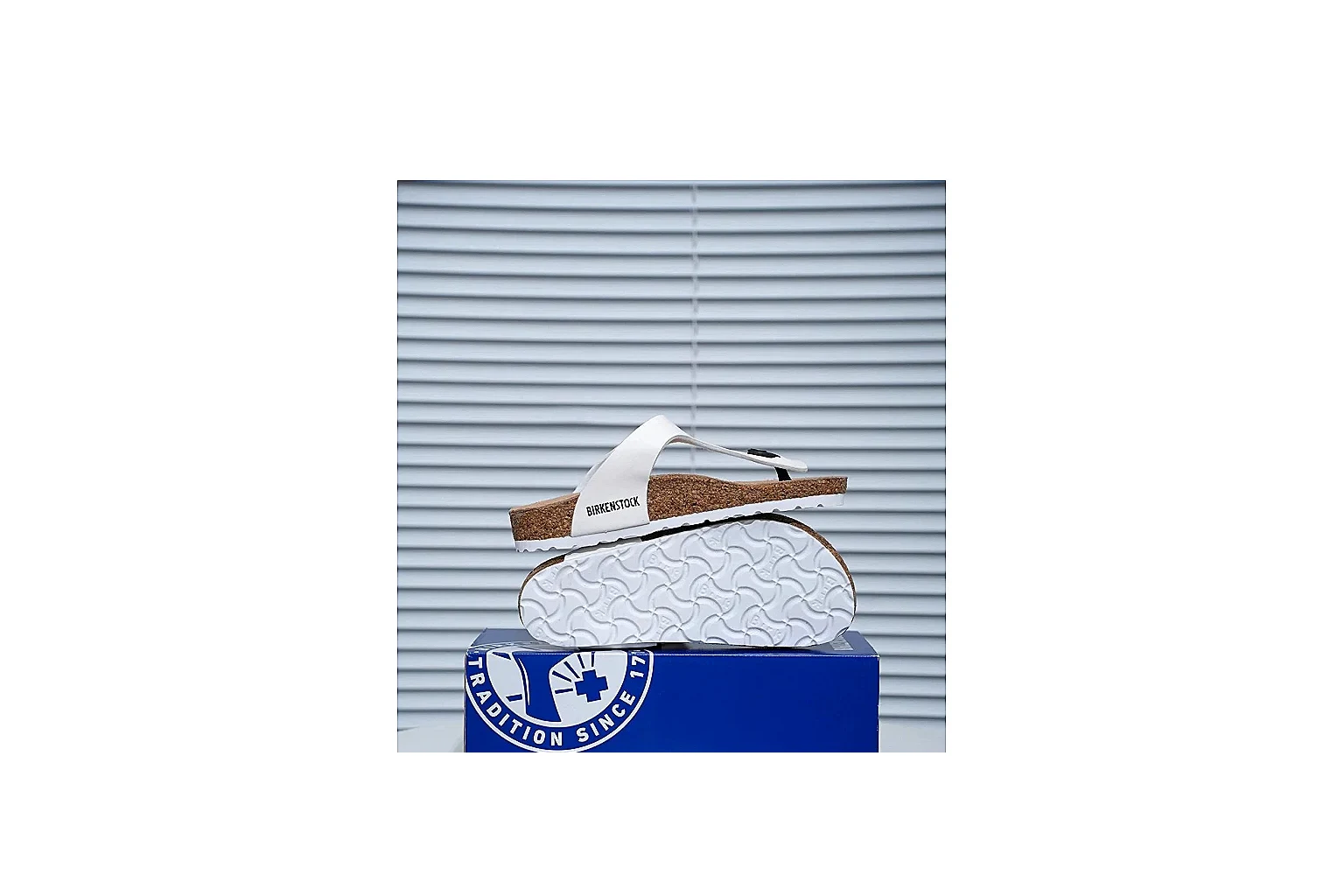 Birkenstock Gizeh White Cork Sandal shopping brief image showing slim straps, adjustable buckle and contoured footbed for fresh summer casual style thumbnail 5