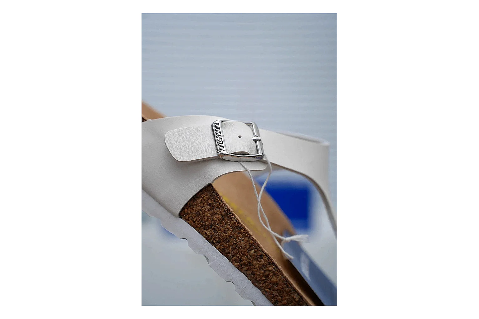 Birkenstock Gizeh White Cork Sandal shopping brief image showing slim straps, adjustable buckle and contoured footbed for fresh summer casual style thumbnail 6