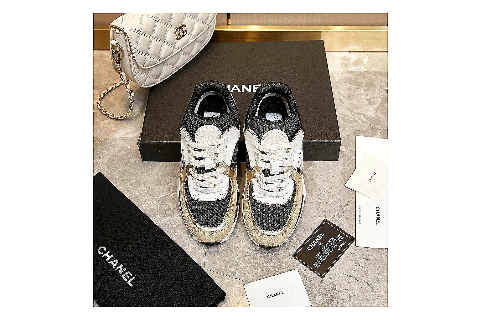 gogobuy.cloud Chanel Beige Black CC Runner 3638 Beige Black runner product image thumbnail 3