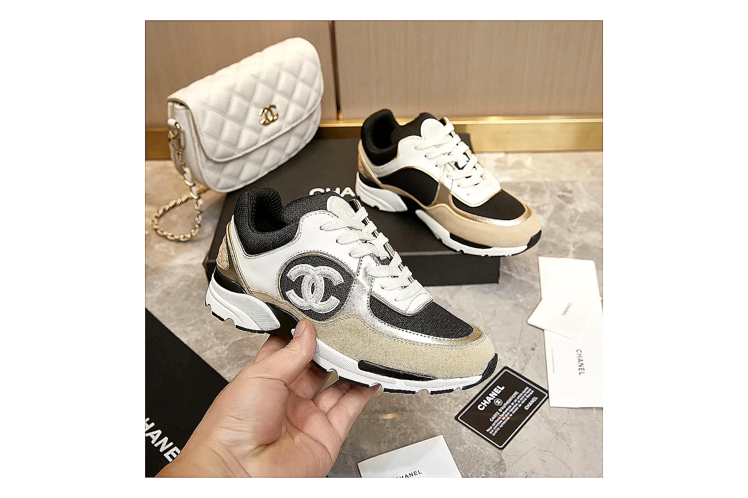 gogobuy.cloud Chanel Beige Black CC Runner 3638 Beige Black runner product image thumbnail 6