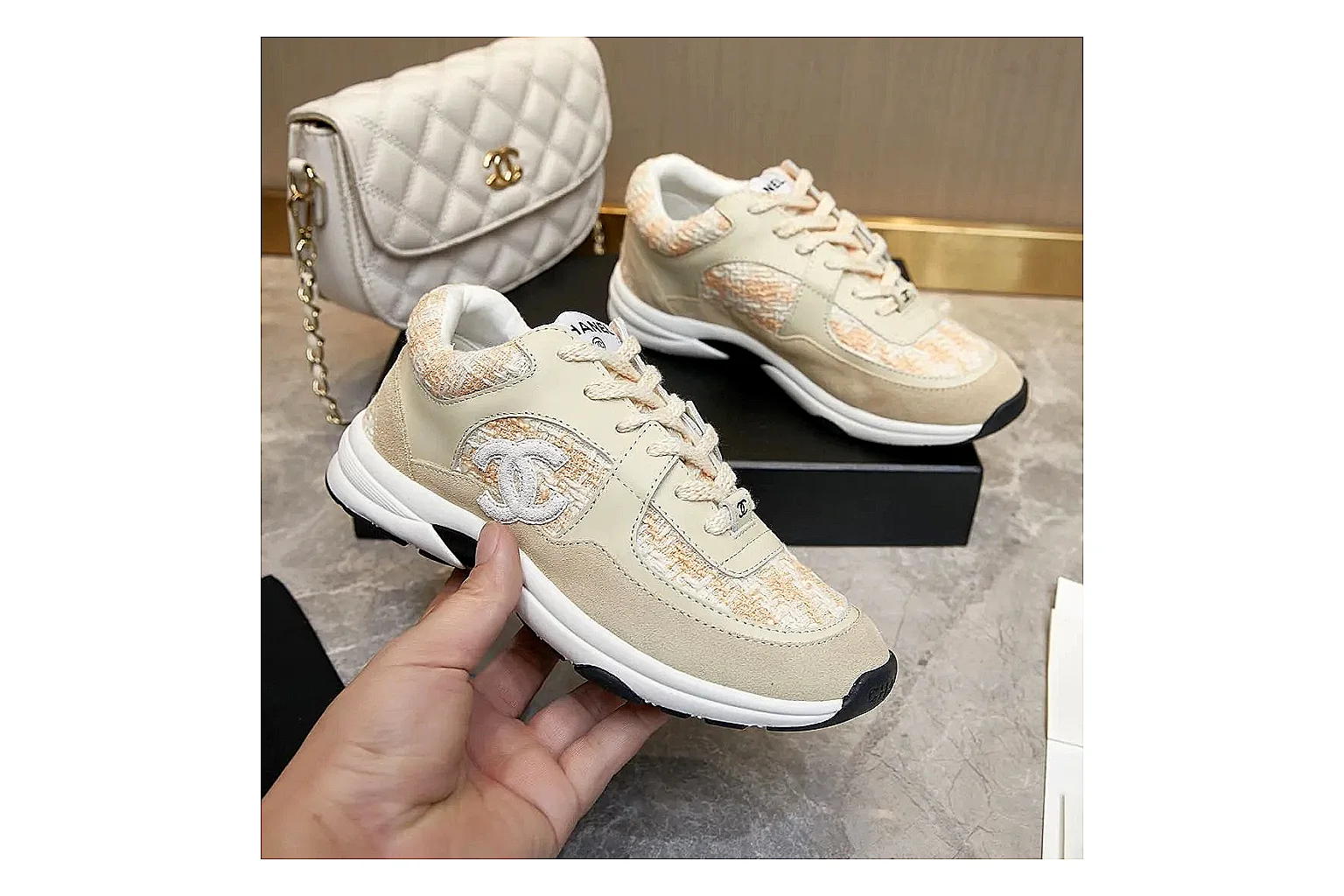 GogoBuy agent brief photos for Chanel Cream Quilted Runner thumbnail 2