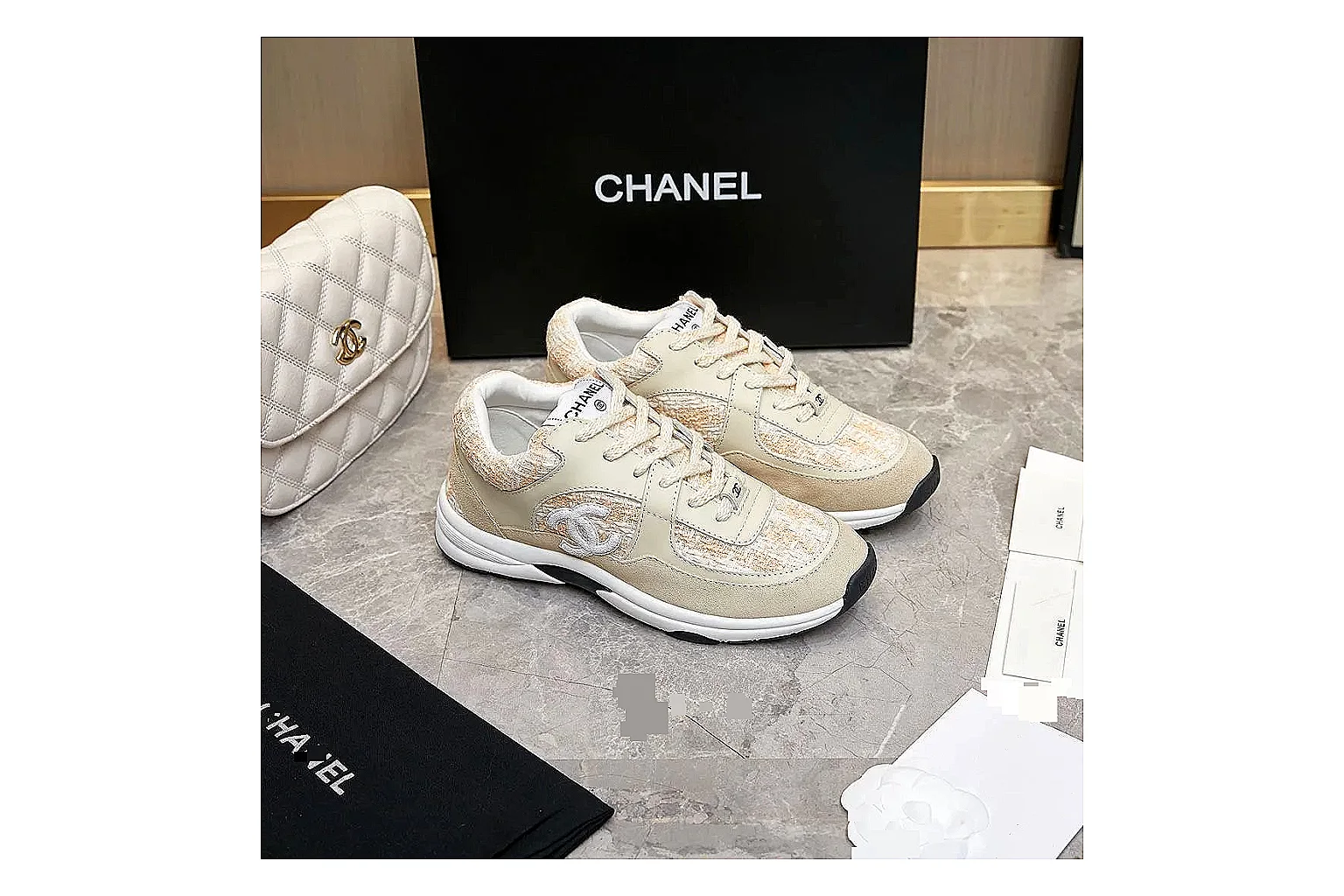 GogoBuy agent brief photos for Chanel Cream Quilted Runner thumbnail 4
