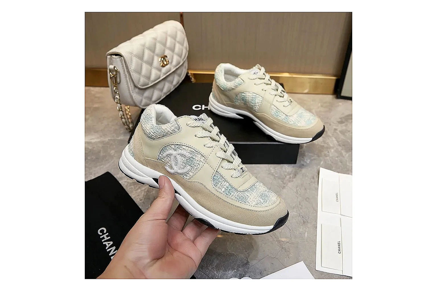 GogoBuy agent brief photos for Chanel Cream Quilted Runner thumbnail 2