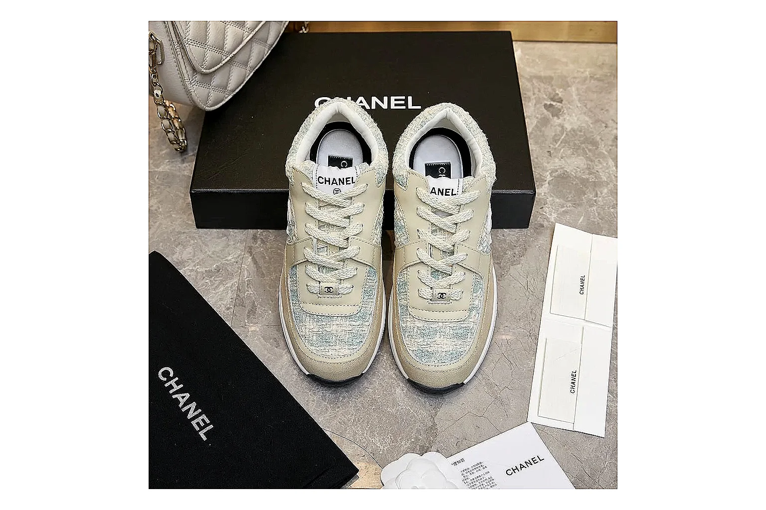 GogoBuy agent brief photos for Chanel Cream Quilted Runner thumbnail 3